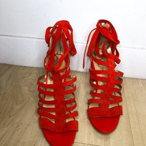 Fire Red Sam Edelman Lace Up Block Heels